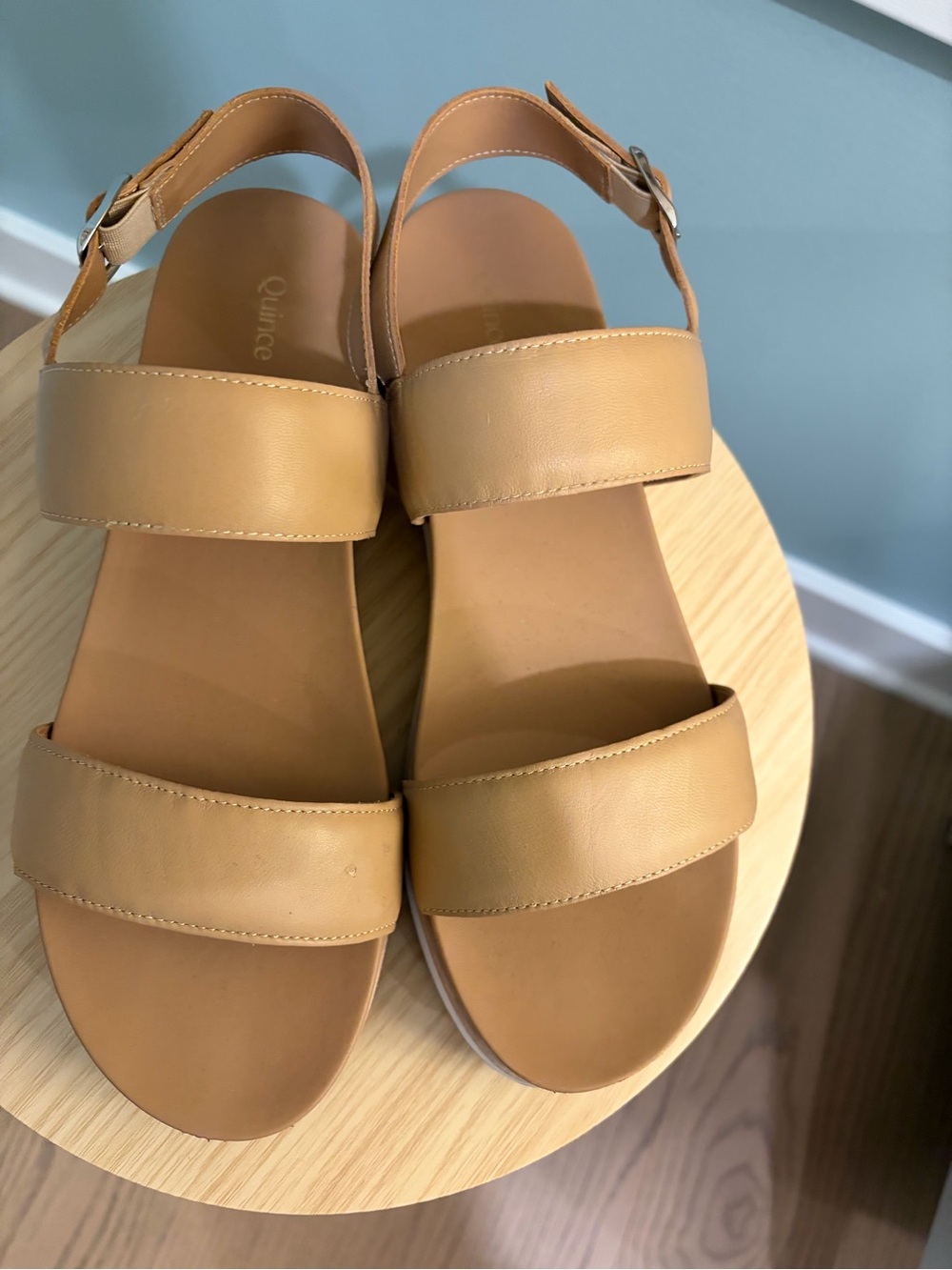 Quince Women's Tan Two-Strap Leather Sandals